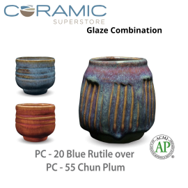 Blue Rutile PC-20 over Chun Plum PC-55 Pottery Cone 5 Glaze Combination Blue Rutile PC-20 over Chun Plum PC-55 Pottery Cone 5 Glaze Combination